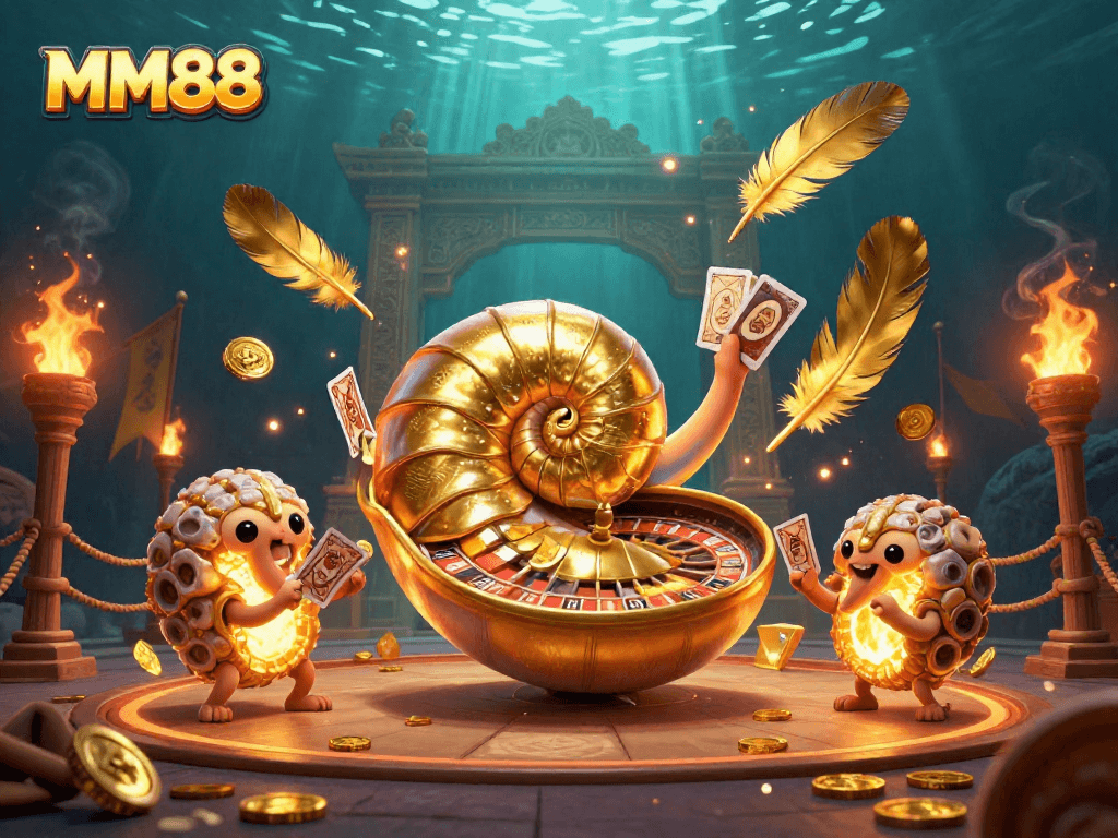 Experience the thrill of MM88 with vibrant casino gaming elements featuring a giant nautilus and dynamic gameplay.