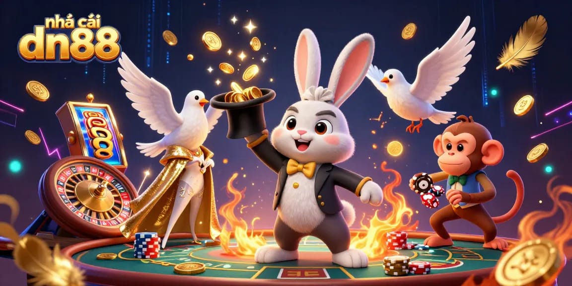 Experience the vibrant dynamics of nhà cái dn88 with magical characters and casino elements.