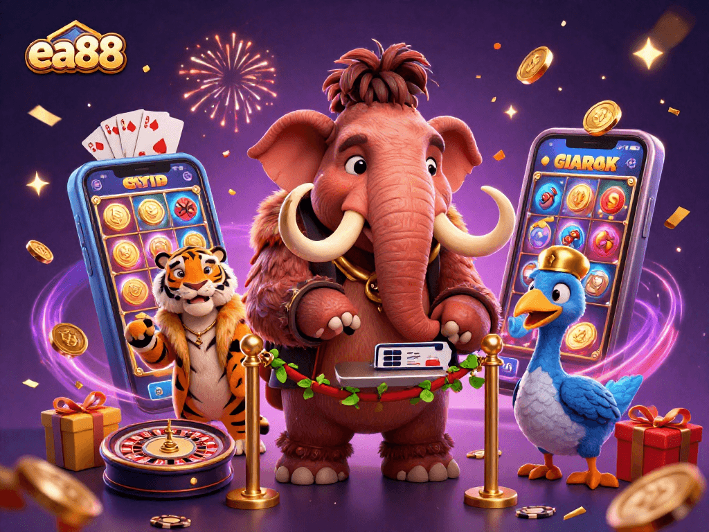 ea88 brings excitement to players with vibrant casino illustration featuring a bouncer checking IDs.