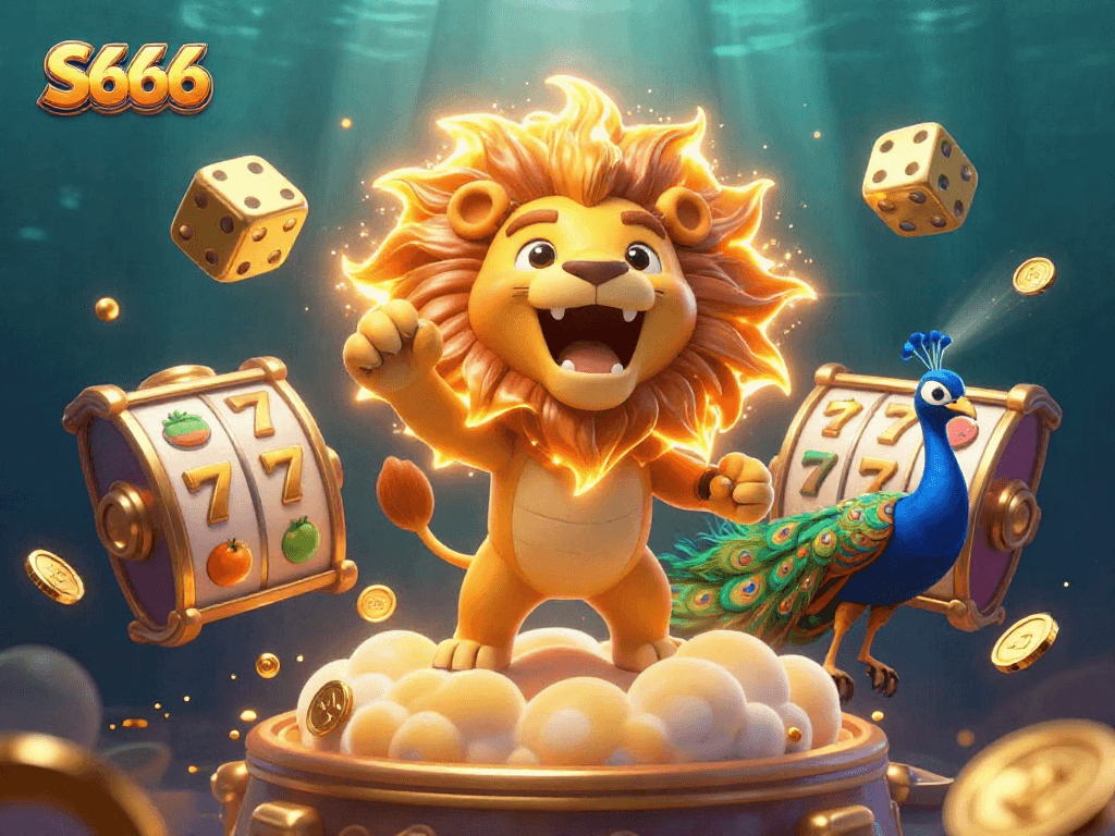 S666 brings thrilling slot adventures alive with its dynamic 3D illustration of lucky symbols and characters.