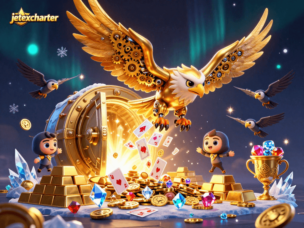 Experience the thrill of gaming with jetexcharter in an ultra-detailed 3D casino illustration.