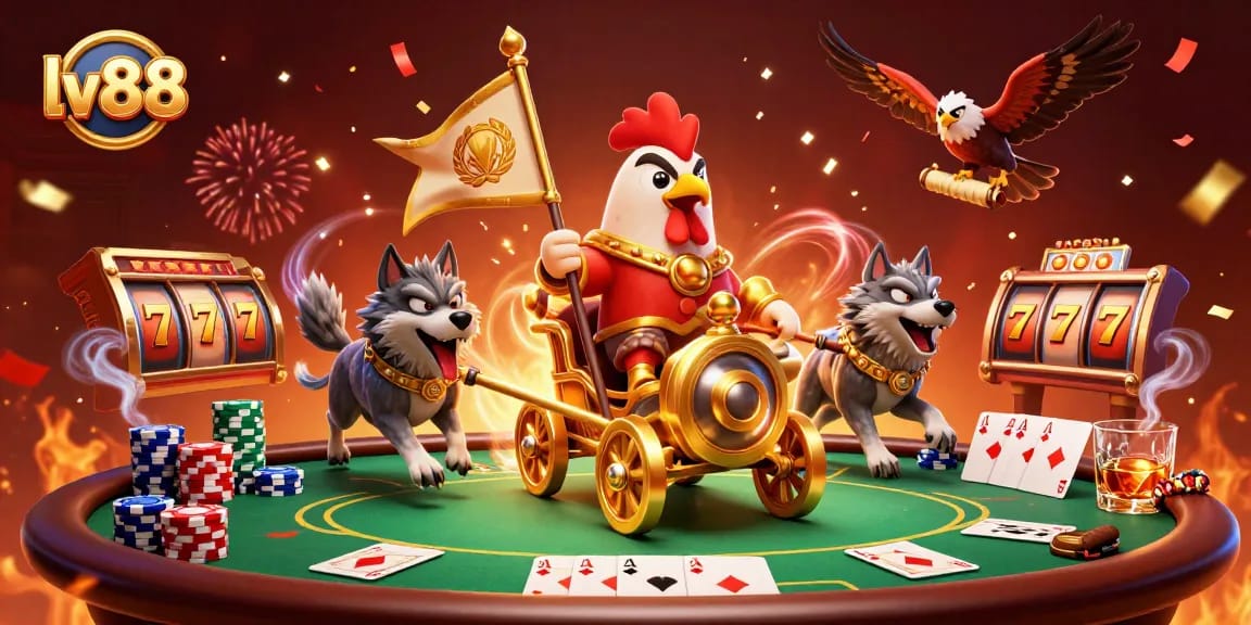 Experience thrilling casino action with lv88, where colorful poker chips and slot reels create excitement.