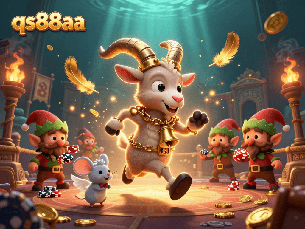 Experience the thrill of qs88aa's festive casino with a Krampus goat and playful characters.
