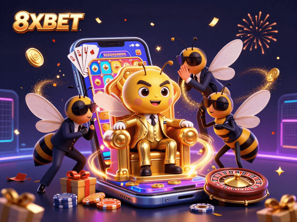 Experience the excitement of 8XBET with a bumblebee mob boss and vibrant slot games.
