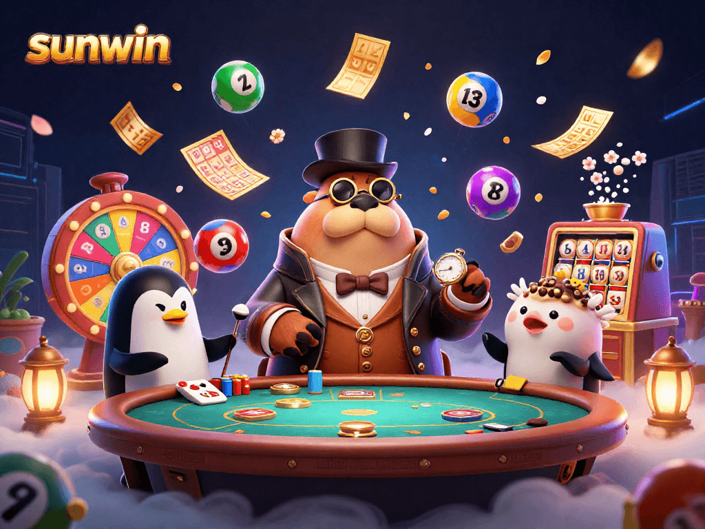Win big at Sunwin with an underwater poker scene featuring a walrus, penguin dealer, and a bluffing pufferfish.