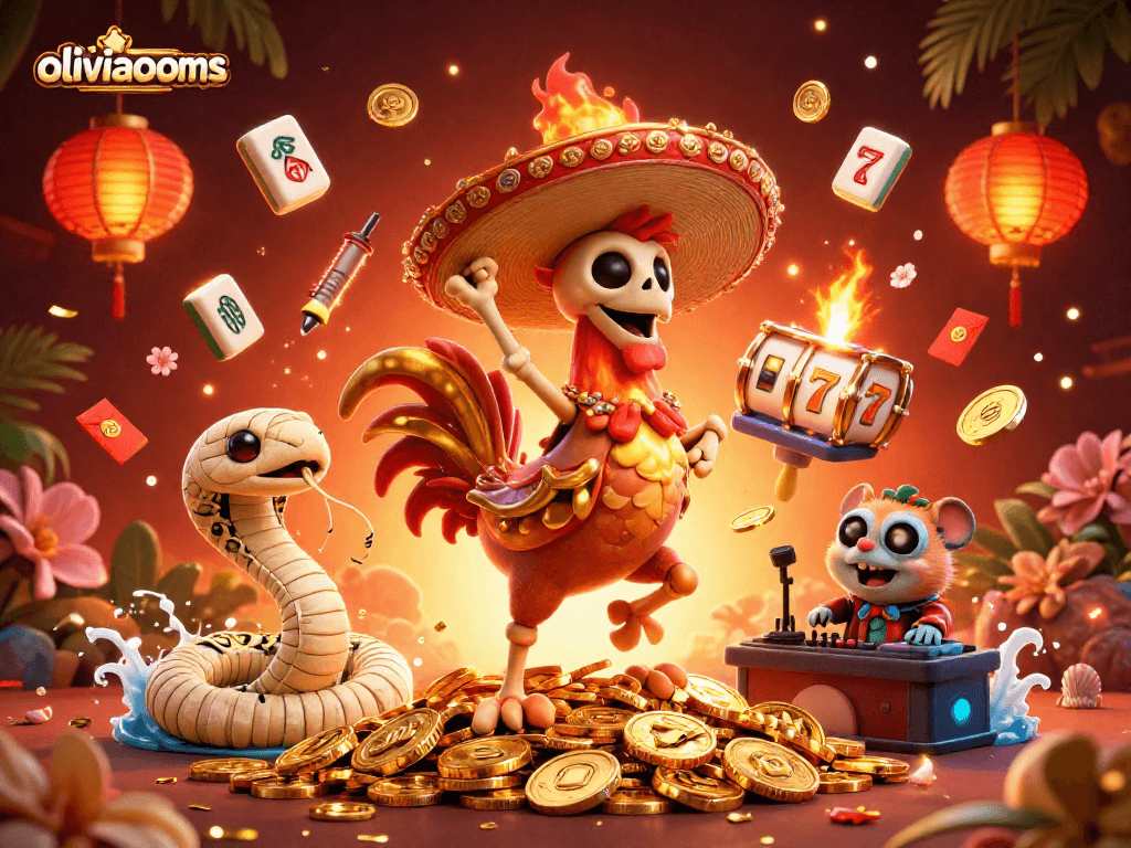 Engage in thrilling gameplay with oliviaooms' 3D casino art featuring dancing characters and vibrant symbols.