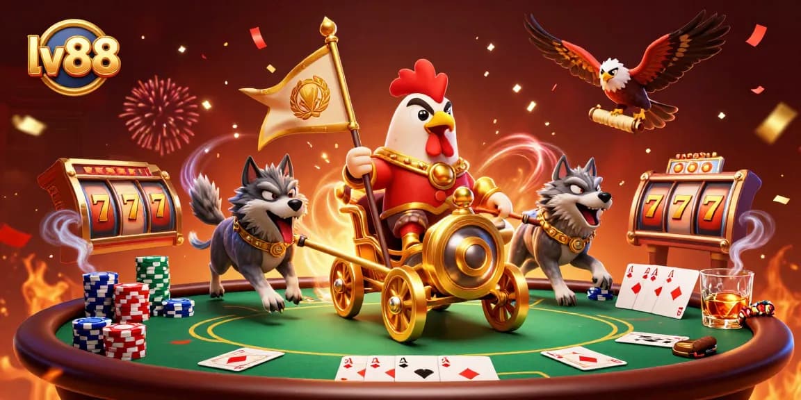 Experience thrilling casino action with lv88, where colorful poker chips and slot reels create excitement.