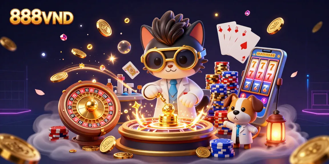 Experience thrilling wins at 888VND casino with cascading gold coins and vibrant gaming elements.