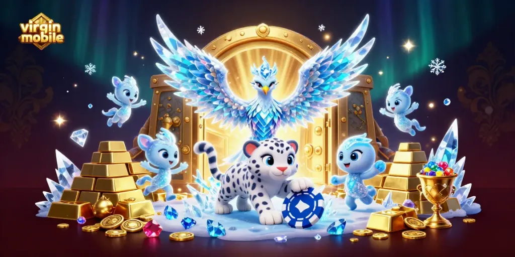 Experience the lively atmosphere at virgin-mobile's casino with vibrant characters and sparkling treasures.