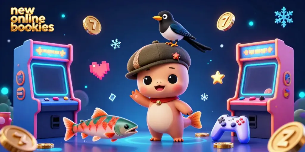 Experience vibrant action with new online bookies in this imaginative 3D illustration featuring Nessie and gaming elements.