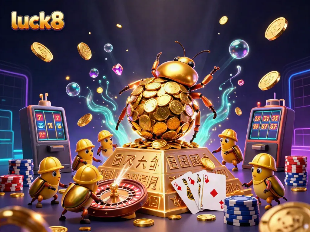 Experience the excitement of luck8 as you spin the reels and win with golden coins and vibrant casino elements.