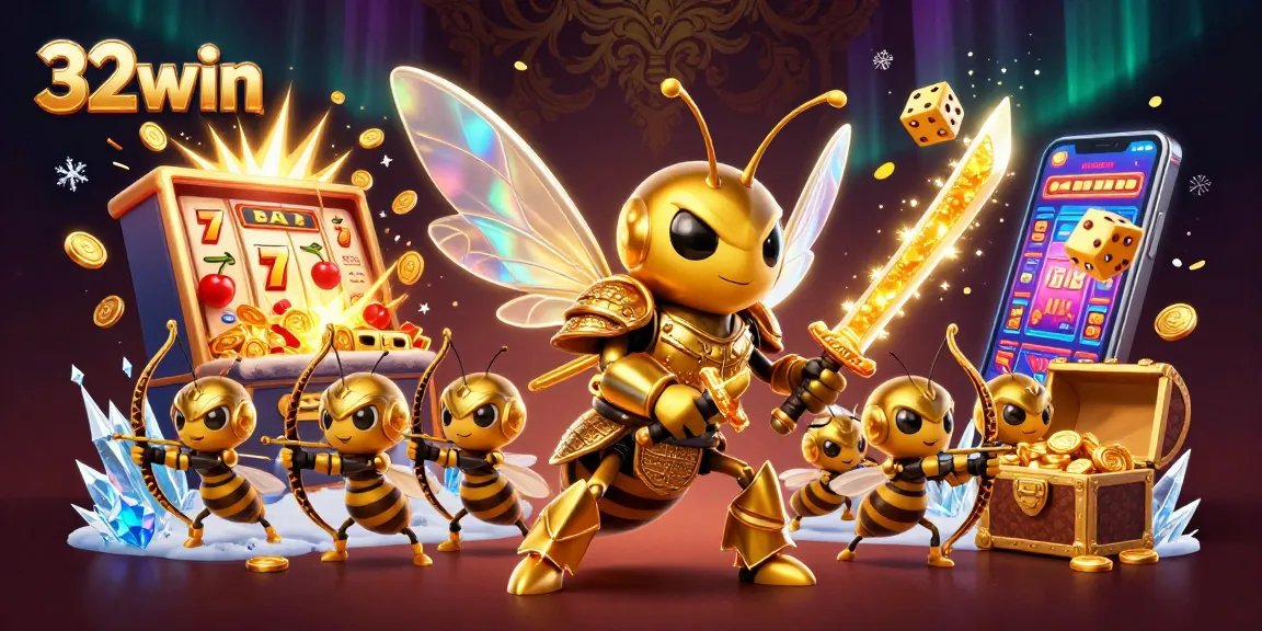 Engage with 32win as the golden hornet hero wields katanas amidst a jackpot explosion.