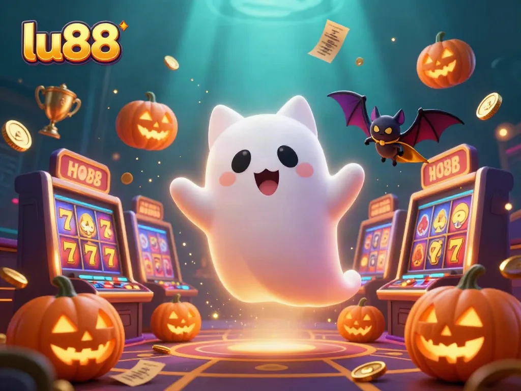 Catch the excitement at Lu88 with a ghost cat and vampire bat exploring a dynamic casino