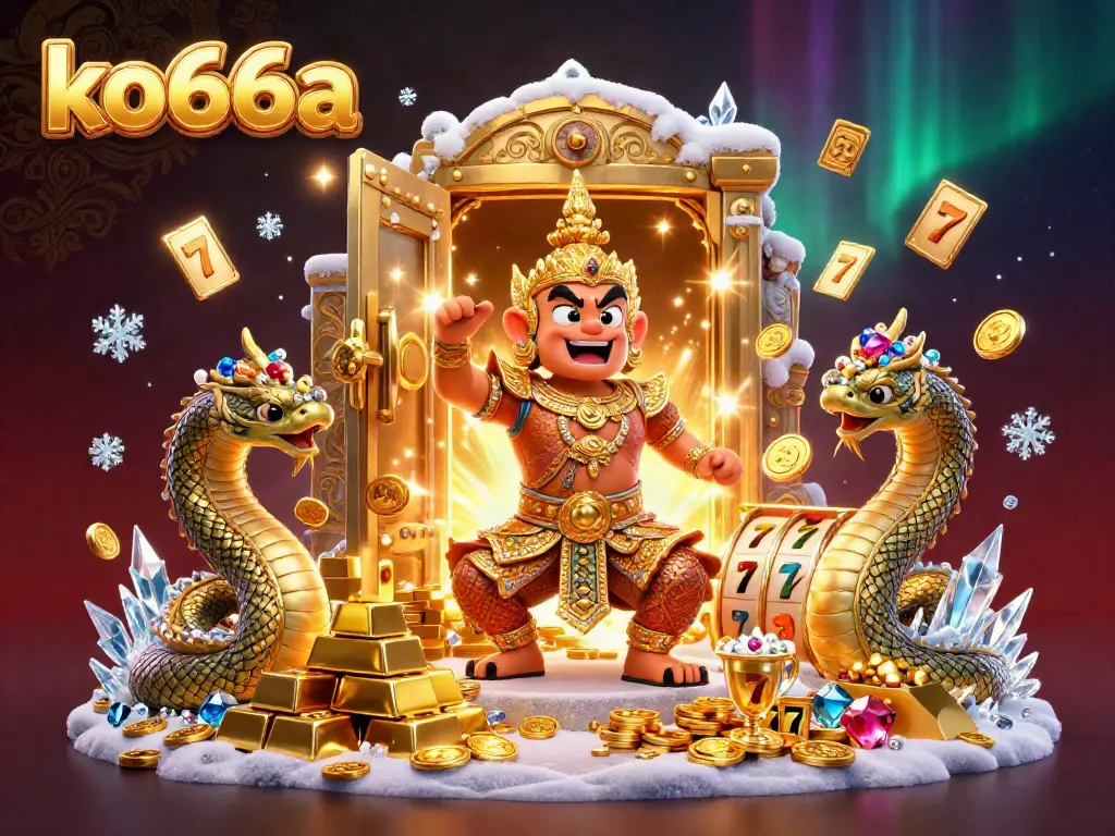 Experience winning spins at ko66a with golden jackpots and thrilling gaming action in a vibrant, dynamic scene.