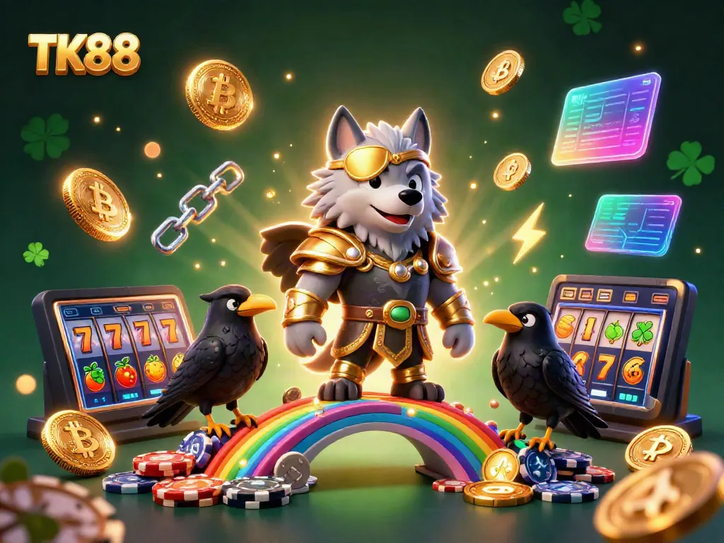 Experience thrilling TK88 online casino games with vibrant Norse mythical characters and glowing crypto coins.