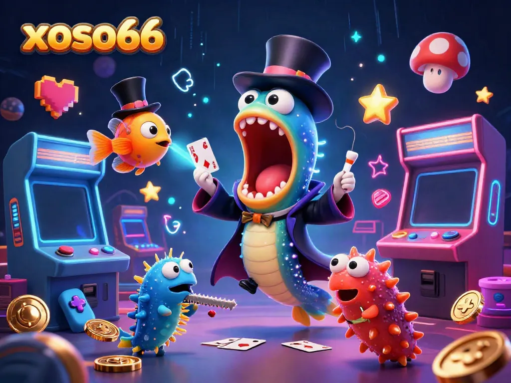 xoso66 engages players with a vibrant illustration of a deep-sea casino show featuring magical fish.