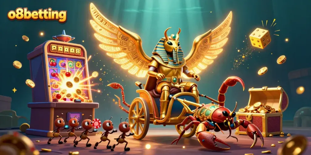 Experience thrilling wins with o8betting in a vibrant casino-themed illustration featuring exciting game elements.
