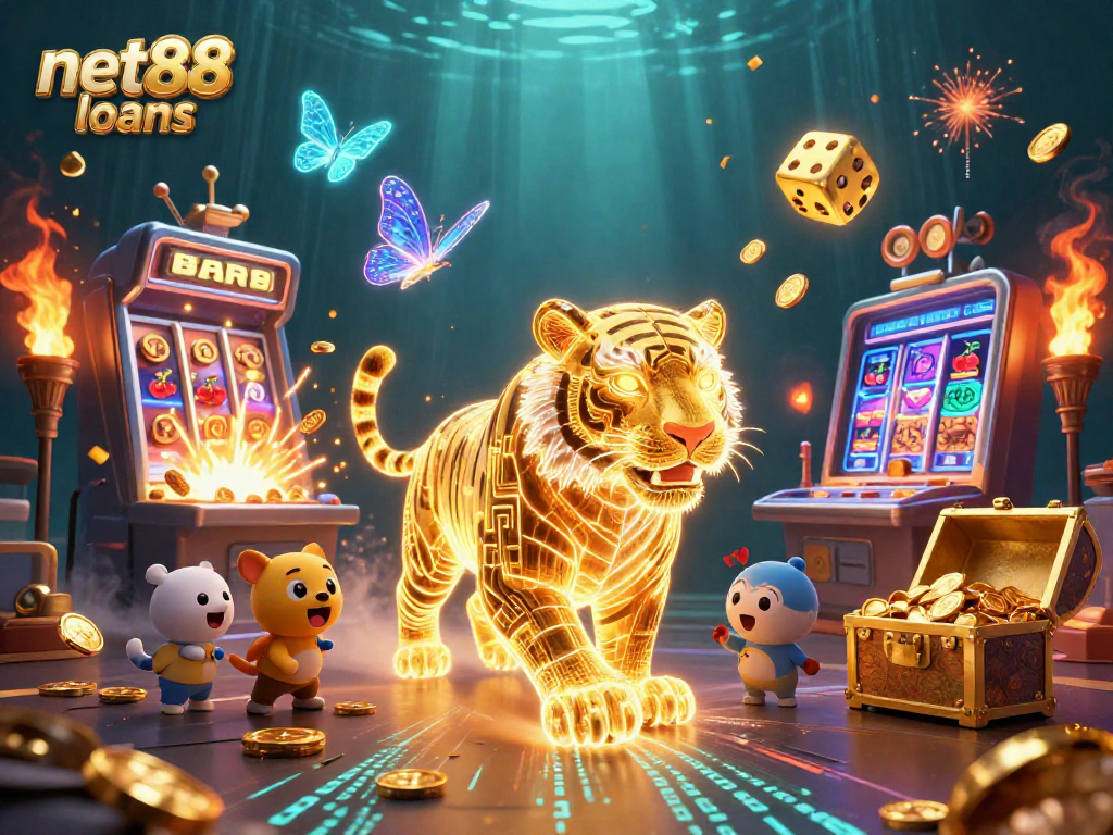 Experience the thrill of net88 loans in this vibrant 3D casino scene bursting with excitement.