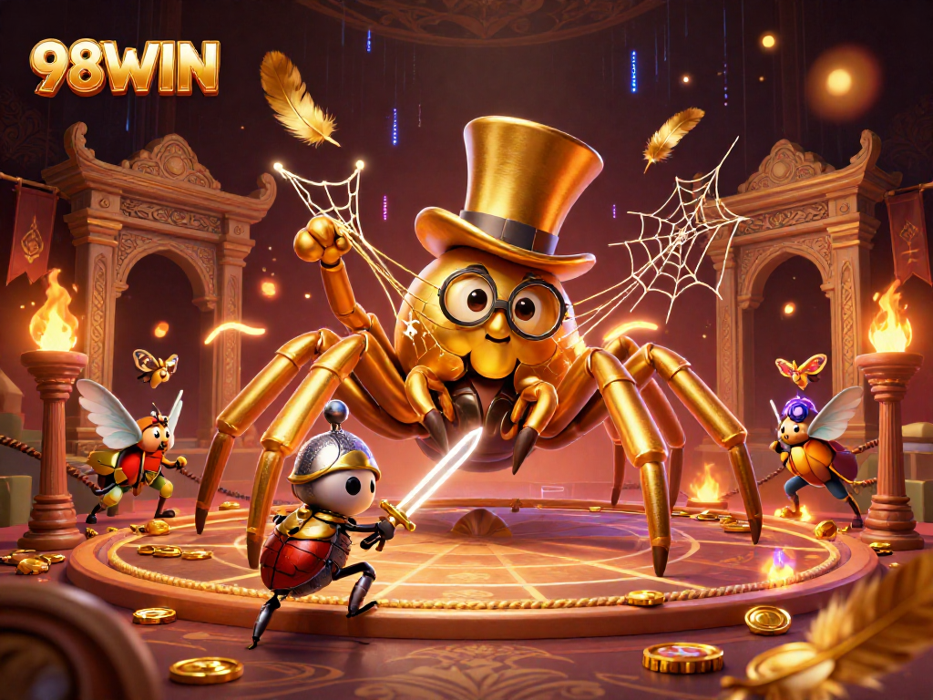 Experience casino excitement with 98WIN's enchanting golden tarantula and knight duel.