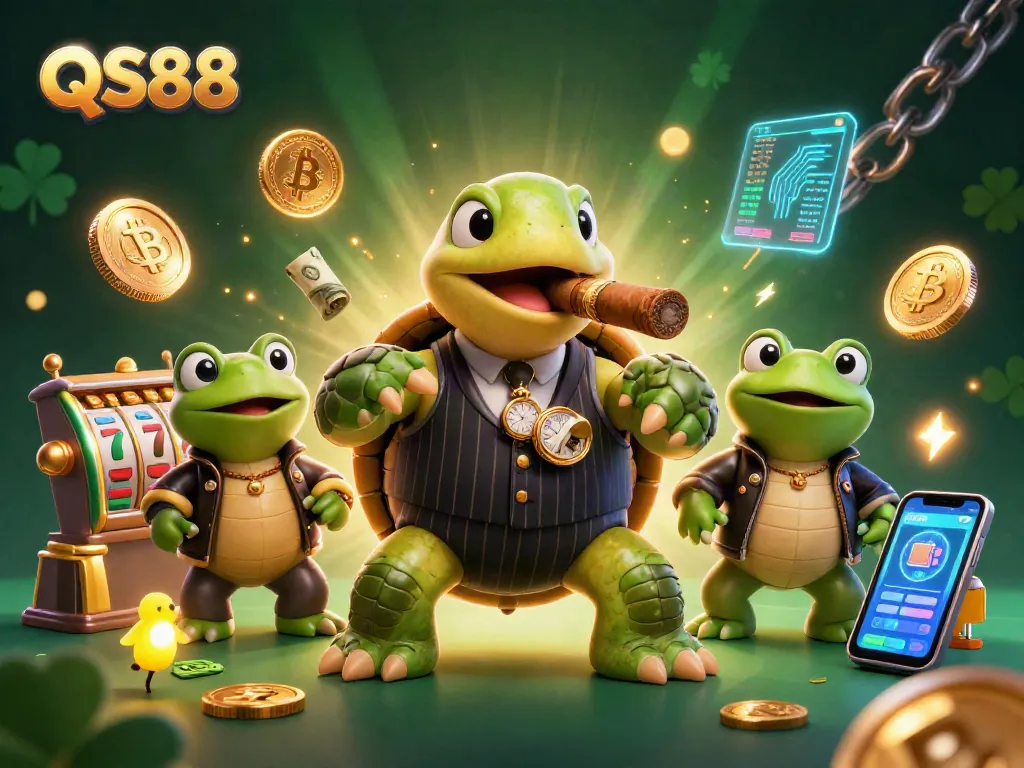 Experience thrilling casino excitement with QS88, featuring a vintage turtle mobster and bullfrog enforcers.