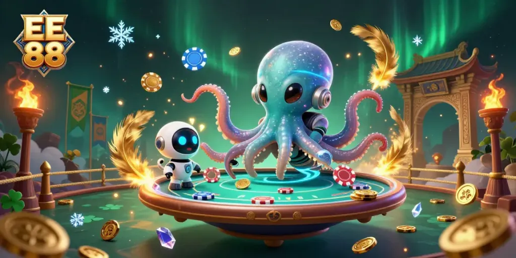 Experience EE 88 with a vibrant 3D scene engaging in high-stakes poker action.
