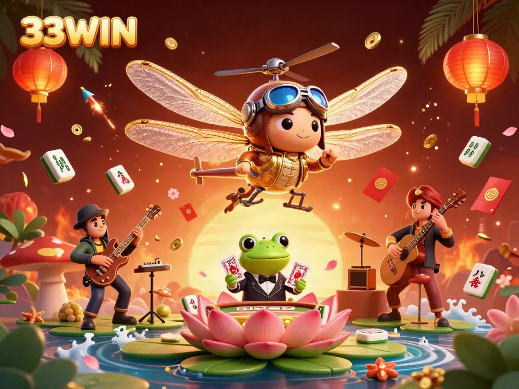 Players enjoy exciting games at 33WIN casino with vibrant visuals and engaging characters.