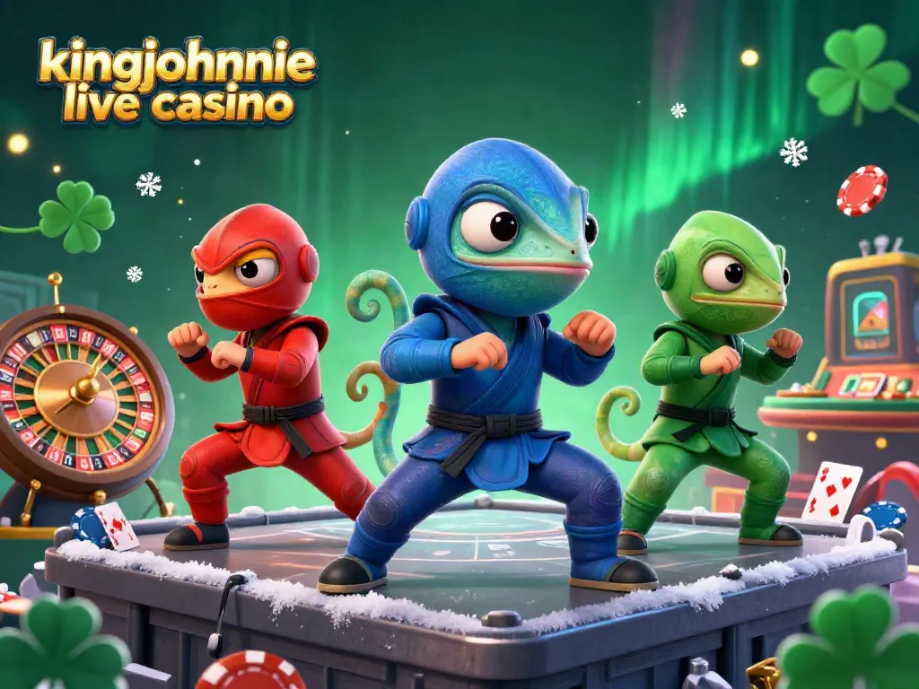 Engage in thrilling action at kingjohnnie live casino with ninja chameleons amidst colorful gaming elements.