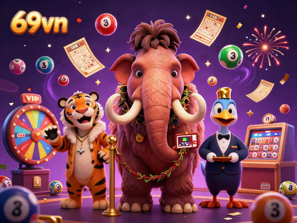 Enjoy the vibrant 69vn casino scene with a woolly mammoth bouncer and a saber-tooth tiger VIP.