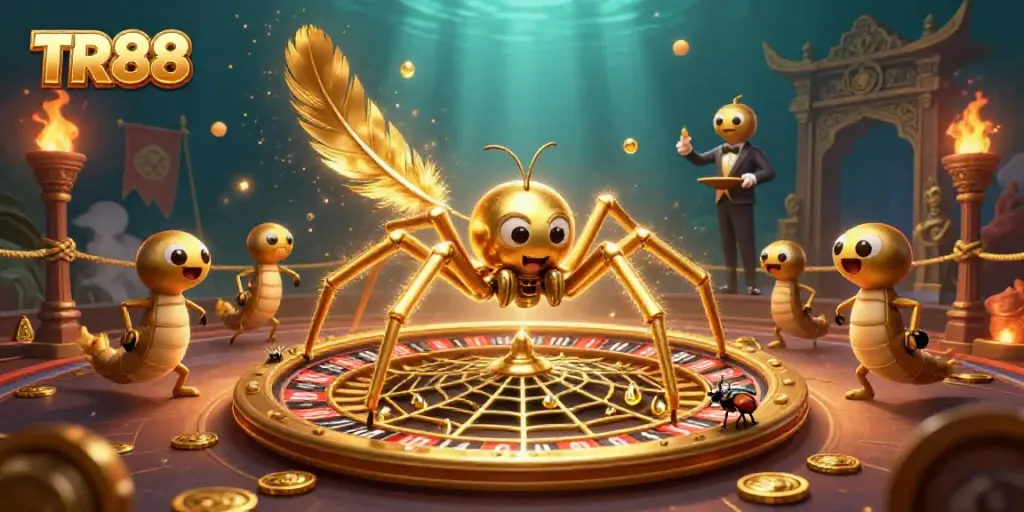 Engage with TR88's thrilling roulette scene featuring a golden spider and centipede croupier.