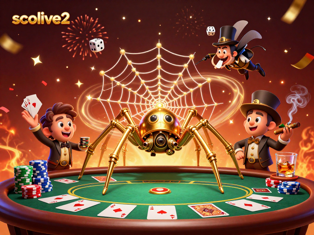 Experience intense gameplay with socolive2, featuring a dynamic scene with golden spider and poker elements.