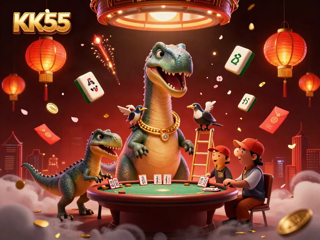 Experience thrilling gameplay at KK55 with a dynamic scene of casino elements and vibrant characters.