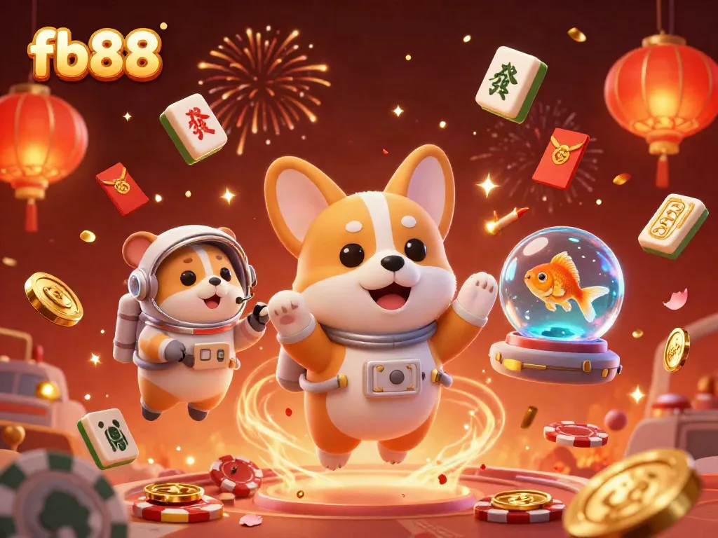 Experience the thrilling adventure of fb88's online casino with floating characters and vibrant game elements.