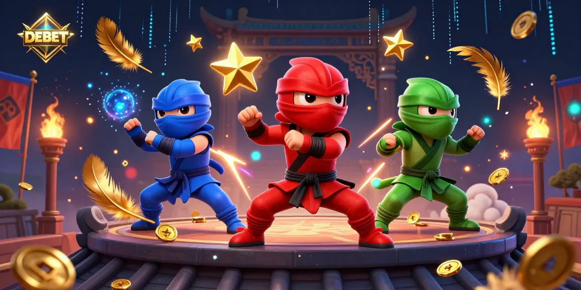 Experience dynamic martial arts with the DEBET ninja chameleon team amidst thrilling casino elements.