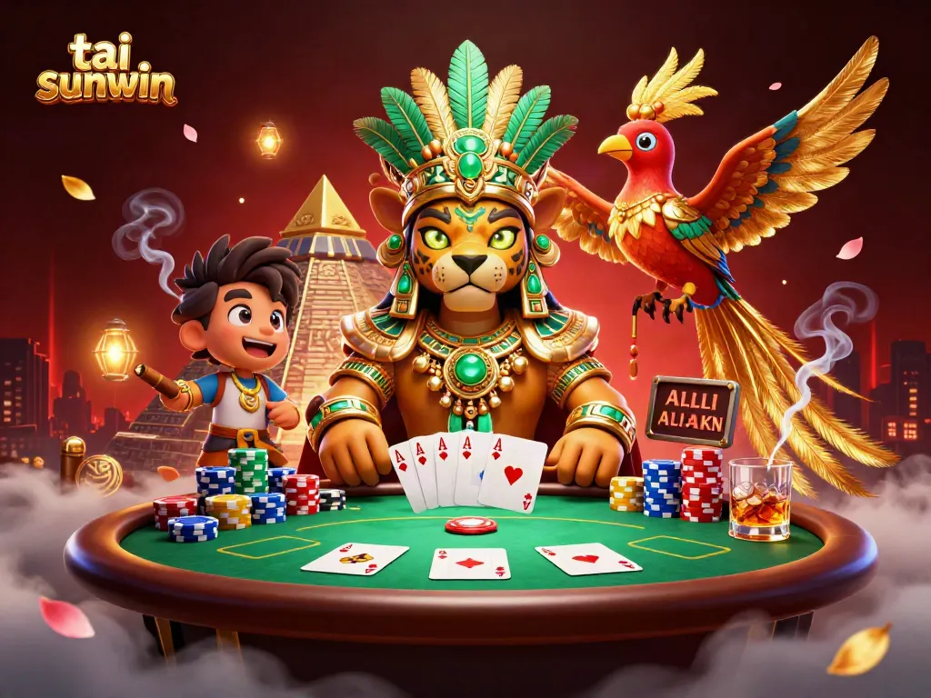 Experience thrilling poker action at tai sunwin with vibrant characters and stunning visuals in this 3D illustration.