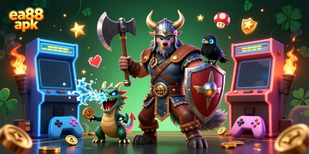 Experience the thrill of ea88 apk with vibrant casino gaming characters and colorful arcade elements.
