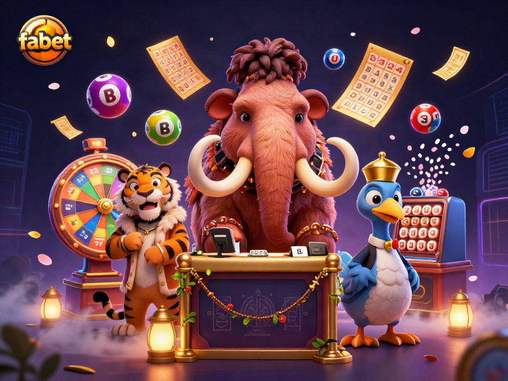 Experience fabet as a mammoth checks IDs while a saber-tooth VIP enjoys a dazzling casino scene.