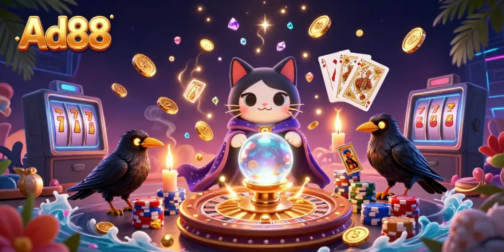 Win big at Ad88 with vibrant 3D casino gaming elements featuring mystical characters and dynamic gameplay.