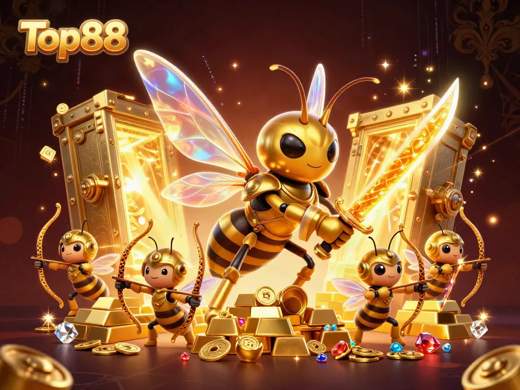 Immerse in Top88's gaming thrills with a whimsical, vibrant casino adventure illustration.