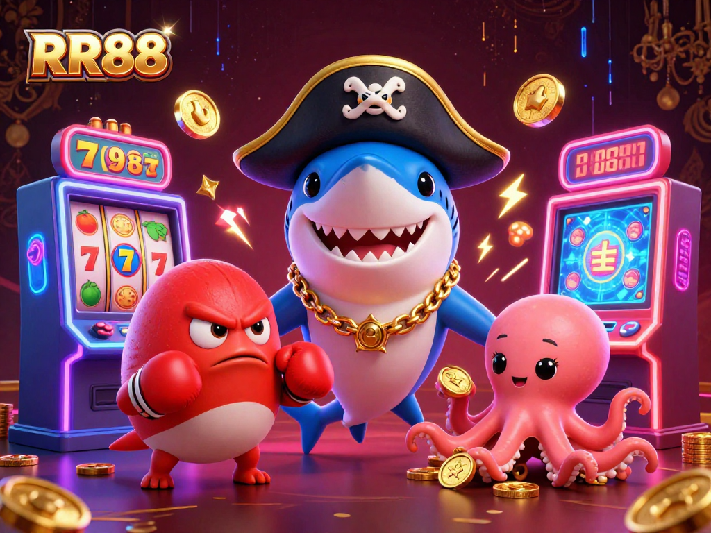 Experience thrilling gameplay at RR88 with lively characters and vibrant slot machines.