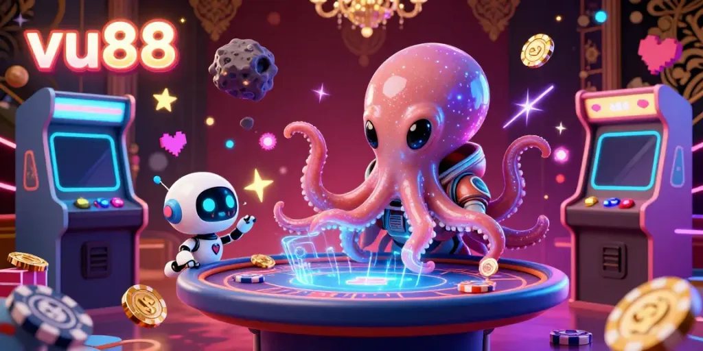 Play poker with the vibrant alien octopus at vu88 in this thrilling online casino adventure.