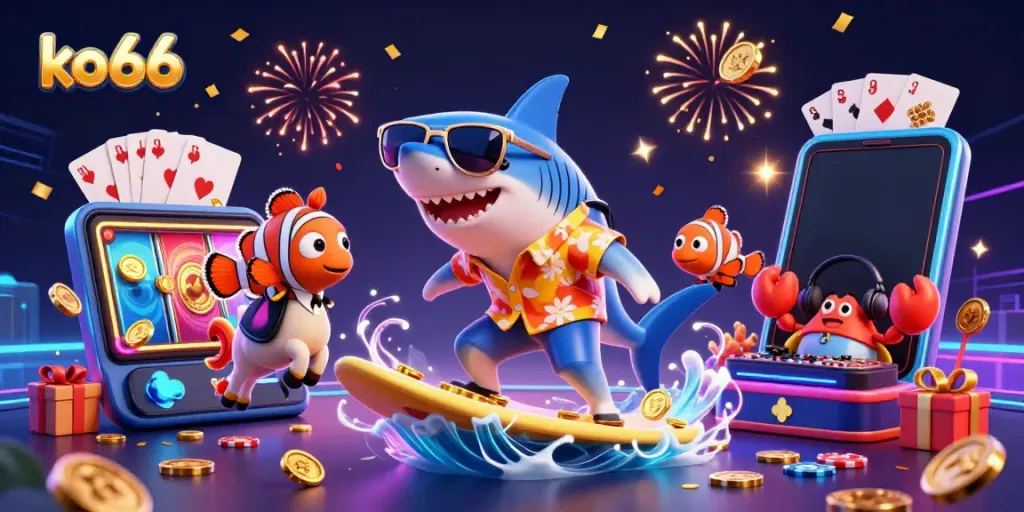 Experience thrilling gameplay at ko66 with vibrant characters and exciting casino elements in a colorful 3D scene.