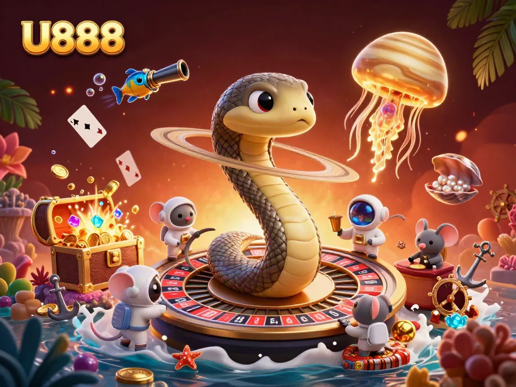 Experience U888's thrilling cosmic casino with vibrant characters and rich game elements.