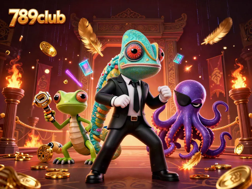 Experience thrilling gameplay at 789club with a colorful 3D illustration of dynamic casino characters.