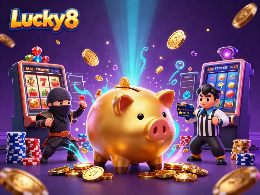 Experience the excitement of Lucky8 with vibrant characters and dynamic slot game elements.