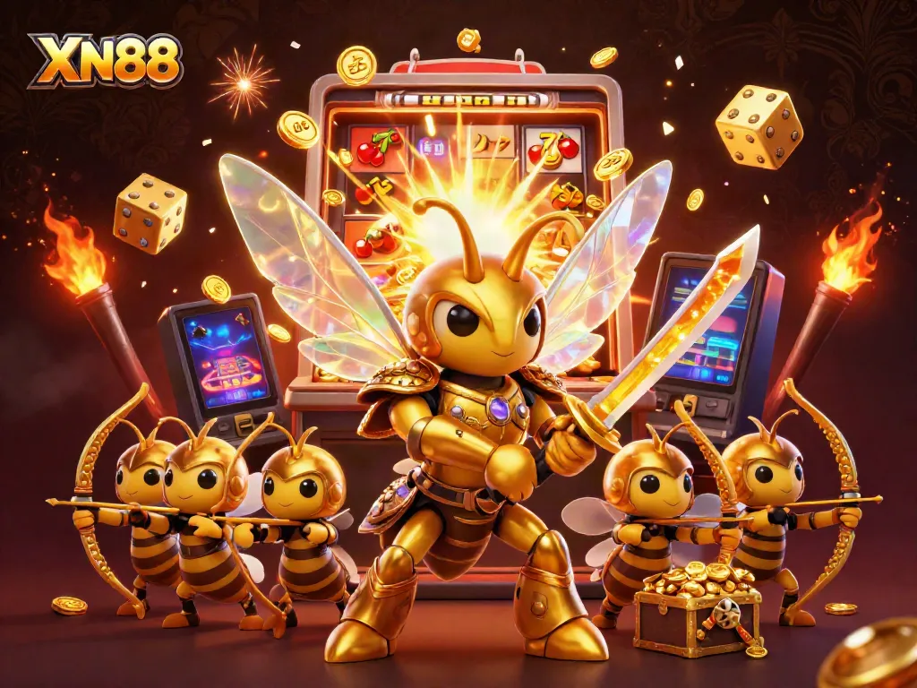 Experience the exciting world of XN88 with charming characters amidst dynamic casino elements.