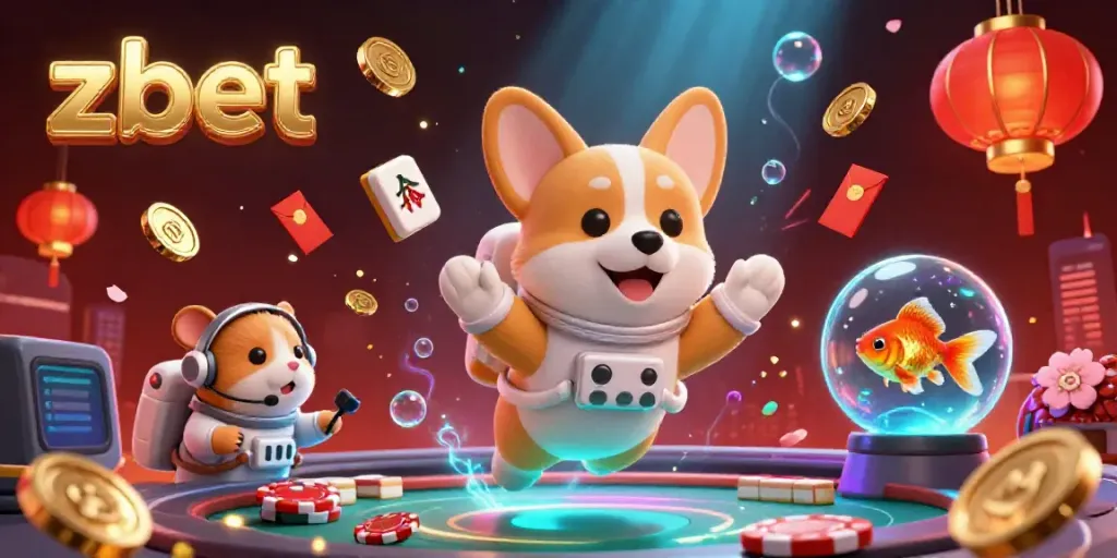 Experience the thrilling universe of zbet while a corgi astronaut floats in a vibrant casino.