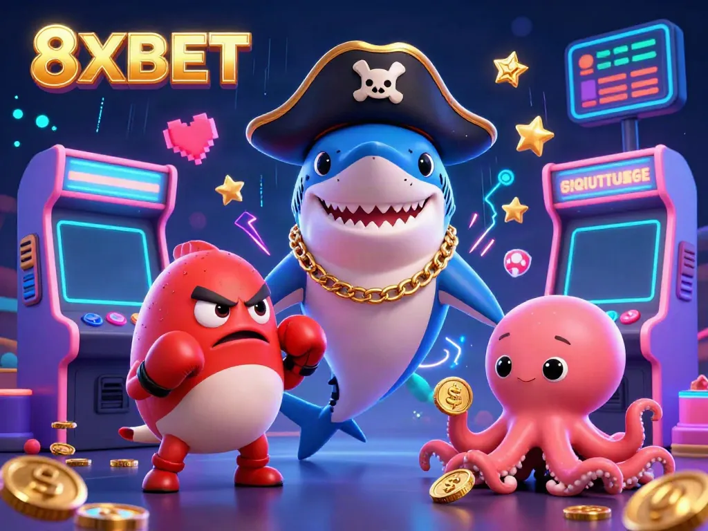Experience thrilling gaming with 8XBET featuring engaging characters and vibrant casino elements.