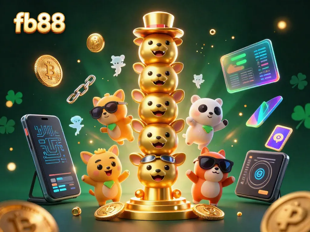Experience the excitement of fb88 with vibrant gaming elements, including 3D coins and animated totem pole.