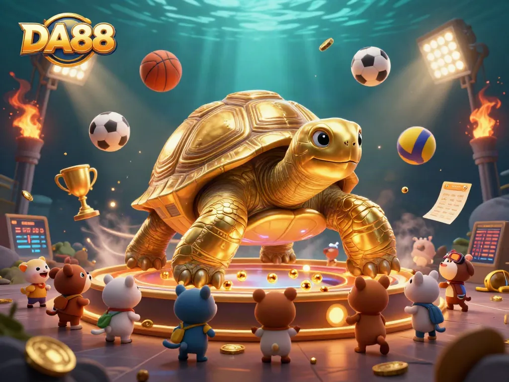Experience exciting gaming at DA88 with a colossal tortoise pinball machine and dynamic sports action.