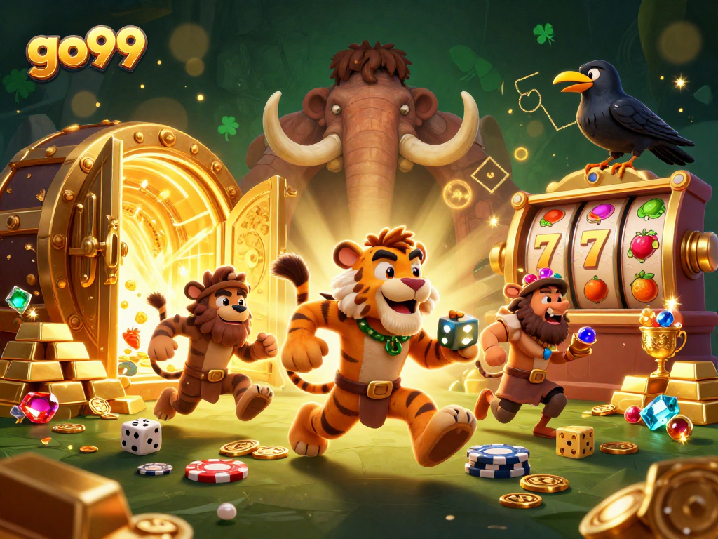Join the adventure at go99 casino with a 3D cartoon caveman and sabertooth duo playing lively slots.